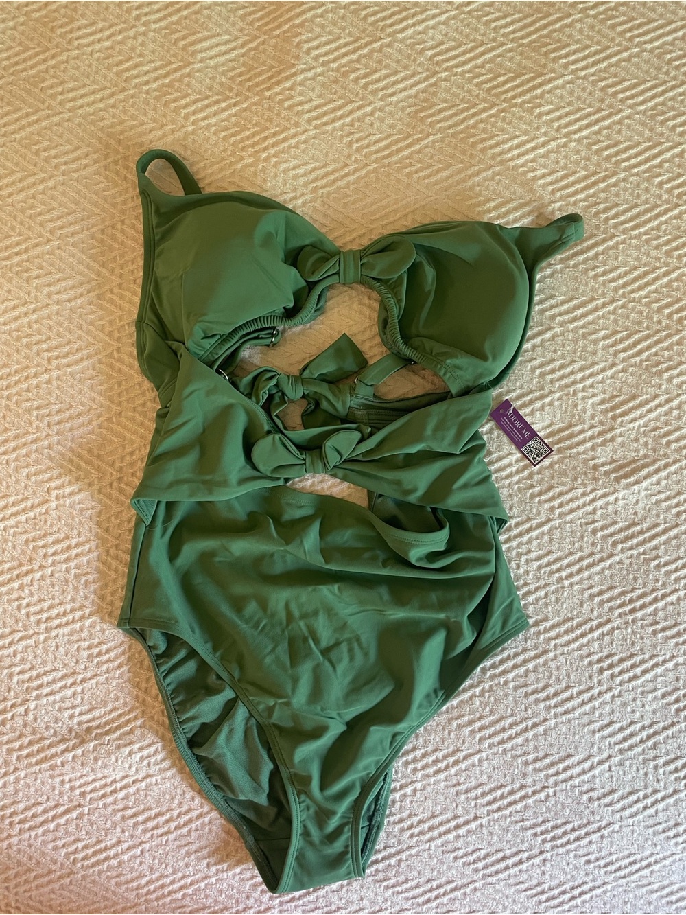 Adore Me Olive Green One-Piece Swimsuit with Front Knot Details